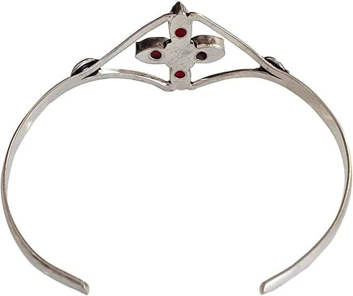Bracelet, Bohemian Modern Boho Tribal Designer Party Fashion Design Natural Women, Gemstone Cuff Red Jewelry for Silver Ruby Bracelet Plated Handmade