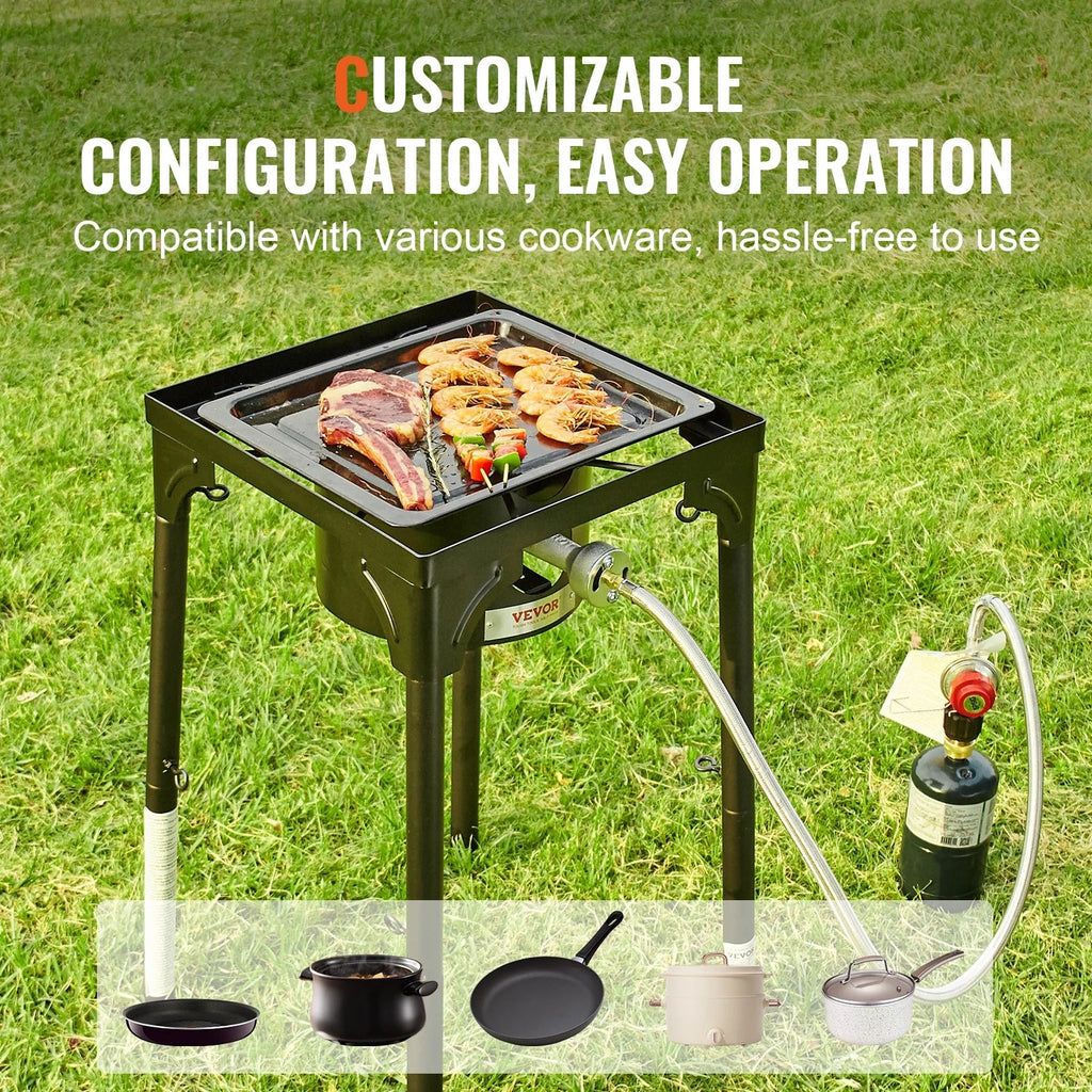 Stand Cooking SKYSHALO BBQ Stove Heavy Gas Camping w/Detachable Outdoor Propane Stove & Cooker Legs Single 30000BTU Burner Duty Gas Regulator, Adjustable PSI Cooker Portable Burners