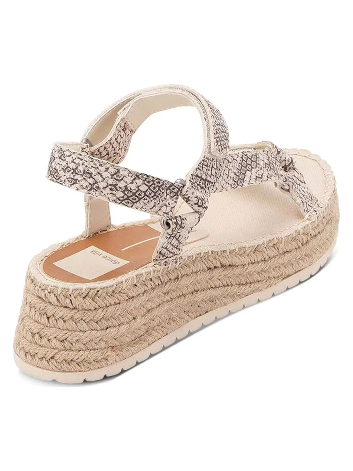 Ankle VITA Shoes Beige 9.5 DOLCE Stitch Detailing Toe Strap  1" Platform Snakeskin Mano Leather Espadrille Round Wedge