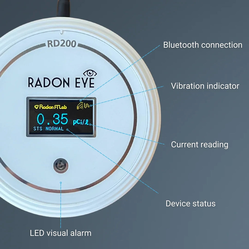 with OLED Detector, Bluetooth, RadonEye, Reliable & Ecosense App, Home RD200W Radon Real-Time Monitor Easy Setup , Radon Fast Display,
