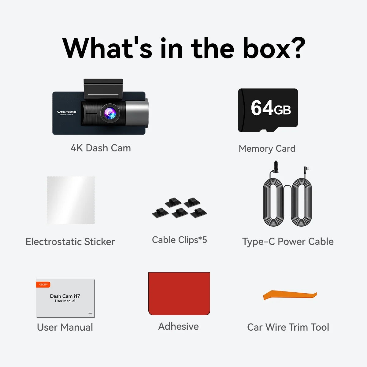 Rear, Dash Dual Camera with IR and 4K+2.5K Camera 3" Card, Dash Dash Vision, WiFi WOLFBOX Night with GPS, 5G Vehicle Cam Super Car LCD UHD Front Cam Built-in 4K 64GB