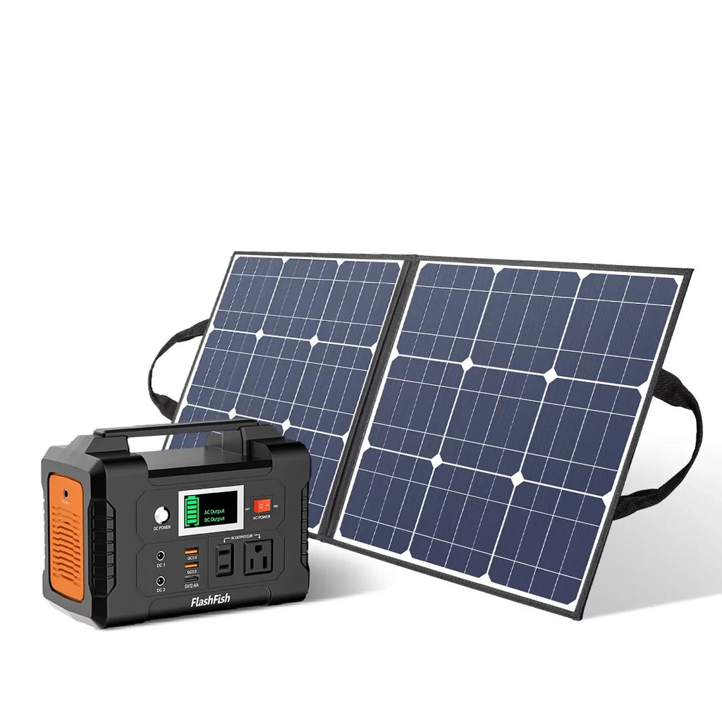 Flashfish Portable Station, DC Charger Portable with Solar 5V Foldable Output Solar FlashFish Solar Panel, 18V with USB 40800mAh 18V 50W 200W Power Generator