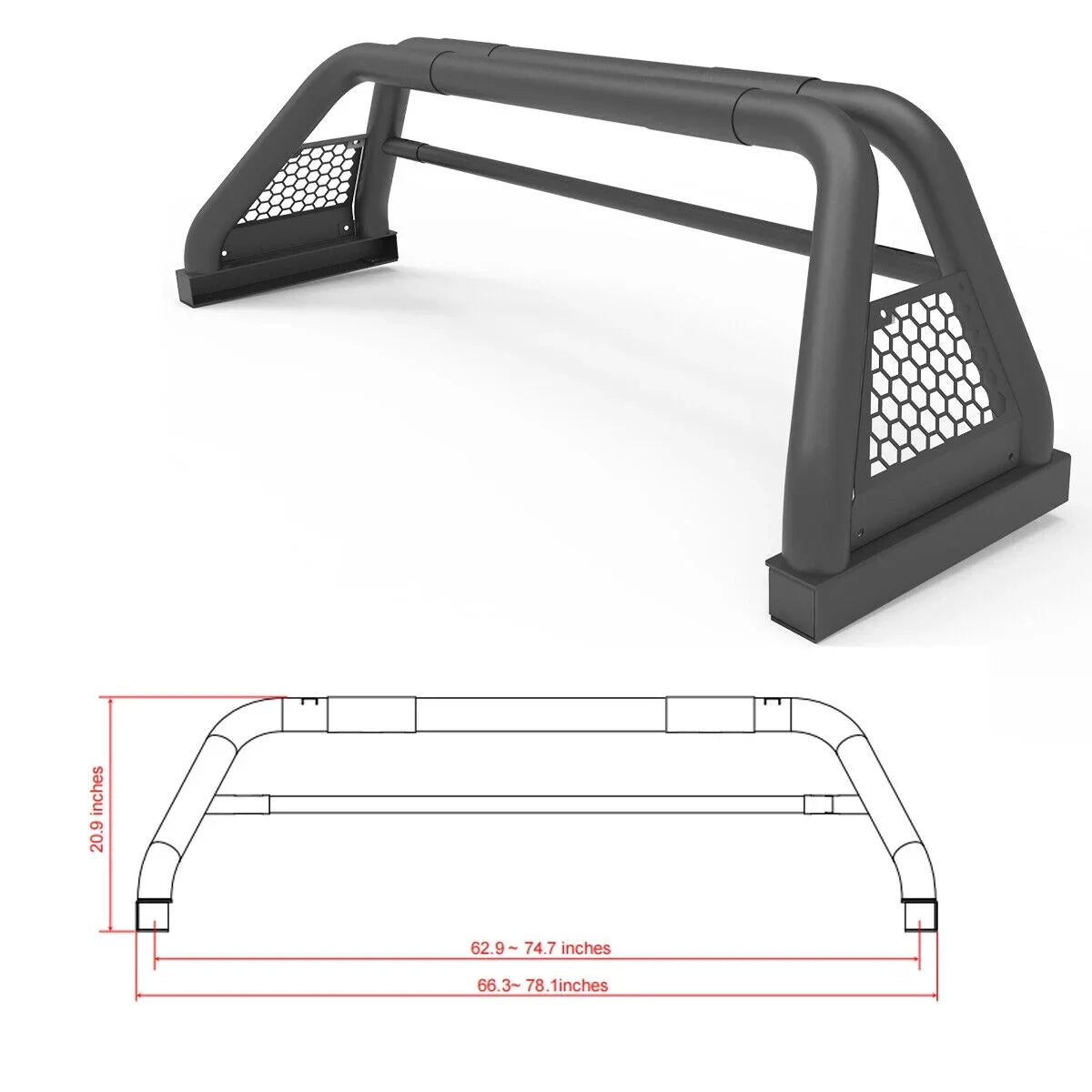 Fit Truck Roll Adjustable Ford For 2019-2023 Sport Chase 62.9-74.7" Ranger Rack Bed Bar Bar