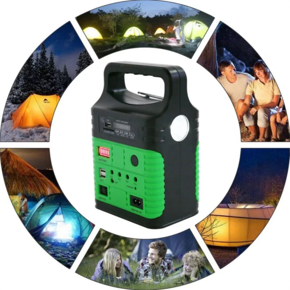 Outdoor System Camp with Power Solar Station and Solar Charger Home USB with Back-up Power Generator Panel, Electric 10W Portable Emergency Battery Lamps Flashlights,