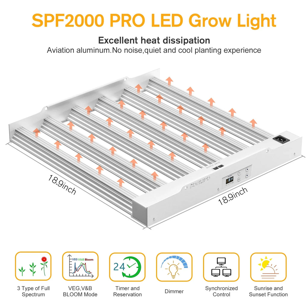Light Veg Plant Dimmer Lamps with Indoor Light 200W Flowering, Grow - Plant Plants Sunlike Bloom Spectrum LED LED PRO Seeding, and Coverage Fixture Full Grow 3x3ft & SPF2000 for Timer Growth -