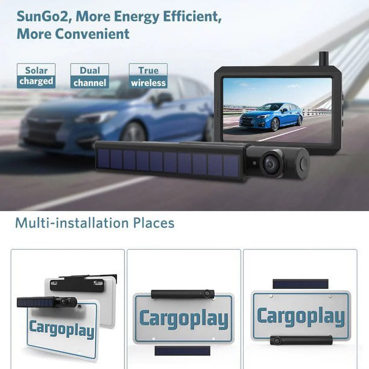 Solar Rear Cameras Camera Easy Installation with Wireless Supports Monitor, HD Backup View Systems 2 Backup Cars Kit Digital Panel