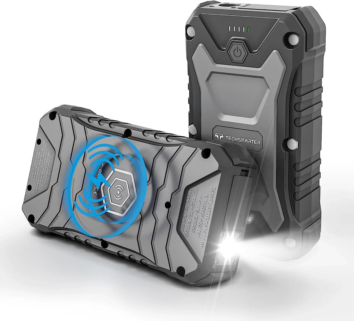 Liquidproof, MacBook, Charging 13, 15, Pixel USB-C Power iPad, and LG, Androids, Bank TECHSMARTER S23, 14, 30000mAh Compatible 65W Charger. PD S22, 15W Rugged Wireless S21, Samsung iPhone Portable with