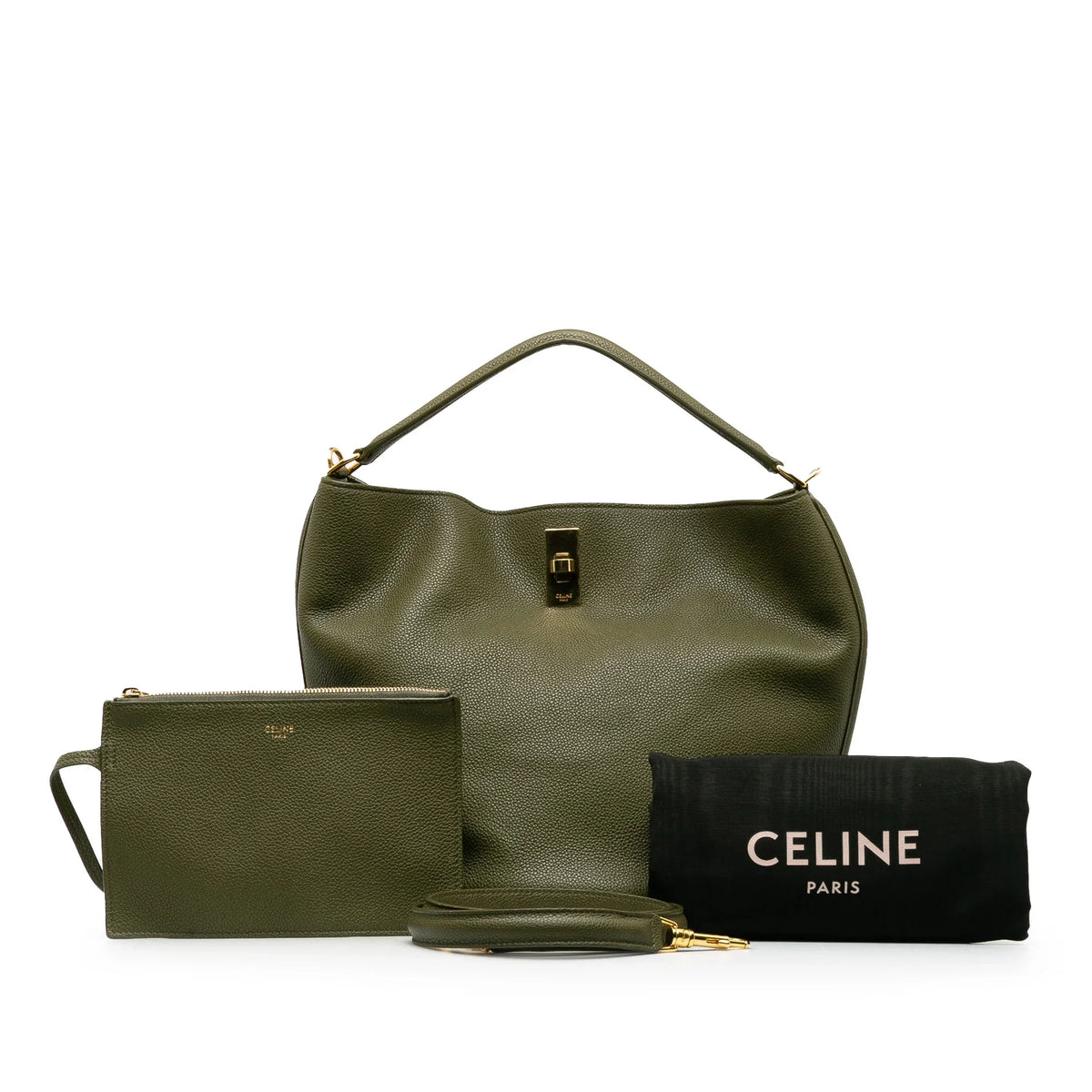 Green Unisex Teen Pre-Owned Authenticated Leather Calf Bucket Celine Bag Bucket (Good) 16 DrawstringBag
