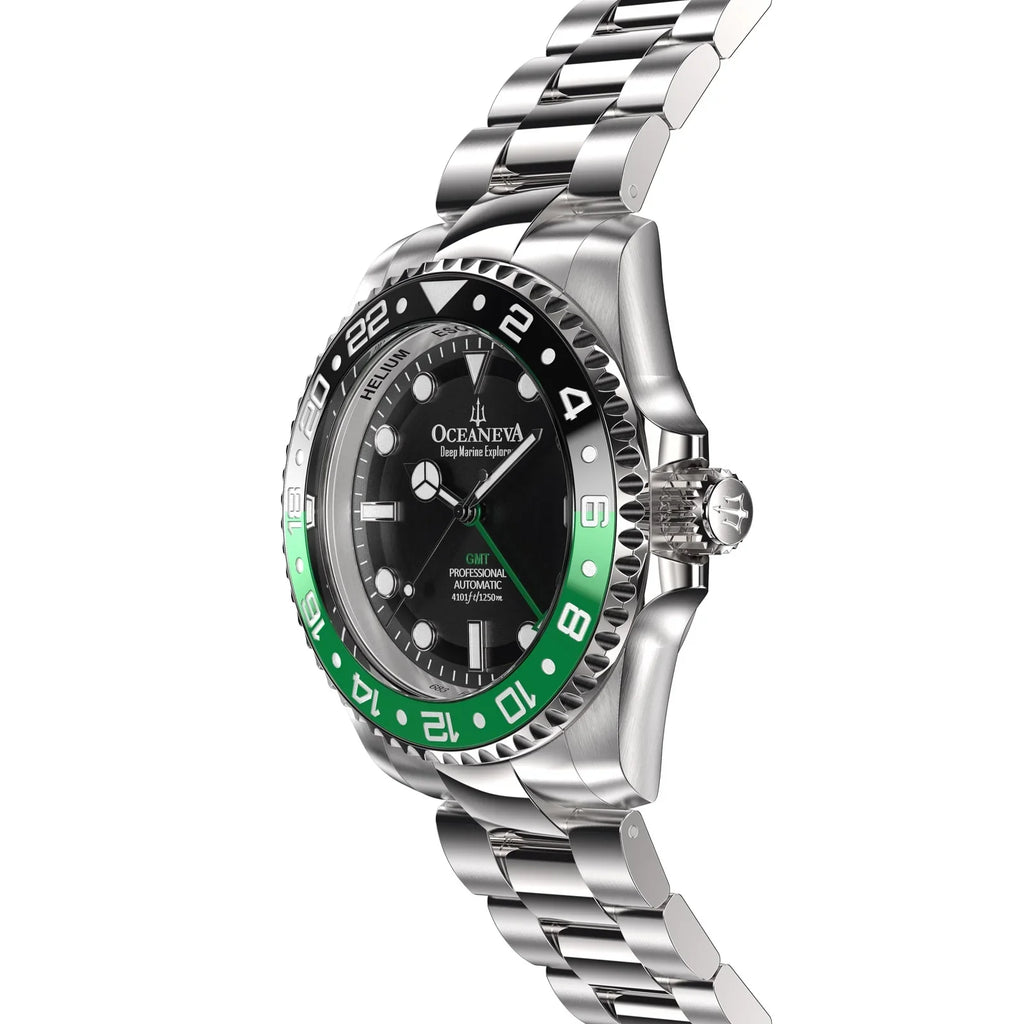 Movement 1250M Black Resistance Back Liquid Seal  Diver Triple Bezel - Automatic - - For Watches GMT Dive Deep Explorer Men with Pro Watch Case Screw Oceaneva™ Green Wrist Japan Swimming Down