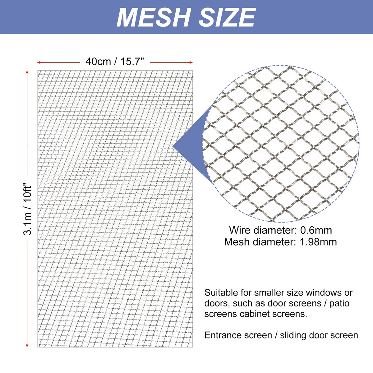 Window Woven Stainless Replacement Screen Door Wire Air 304 Vent Steel Screen Mesh Screen, Mesh for