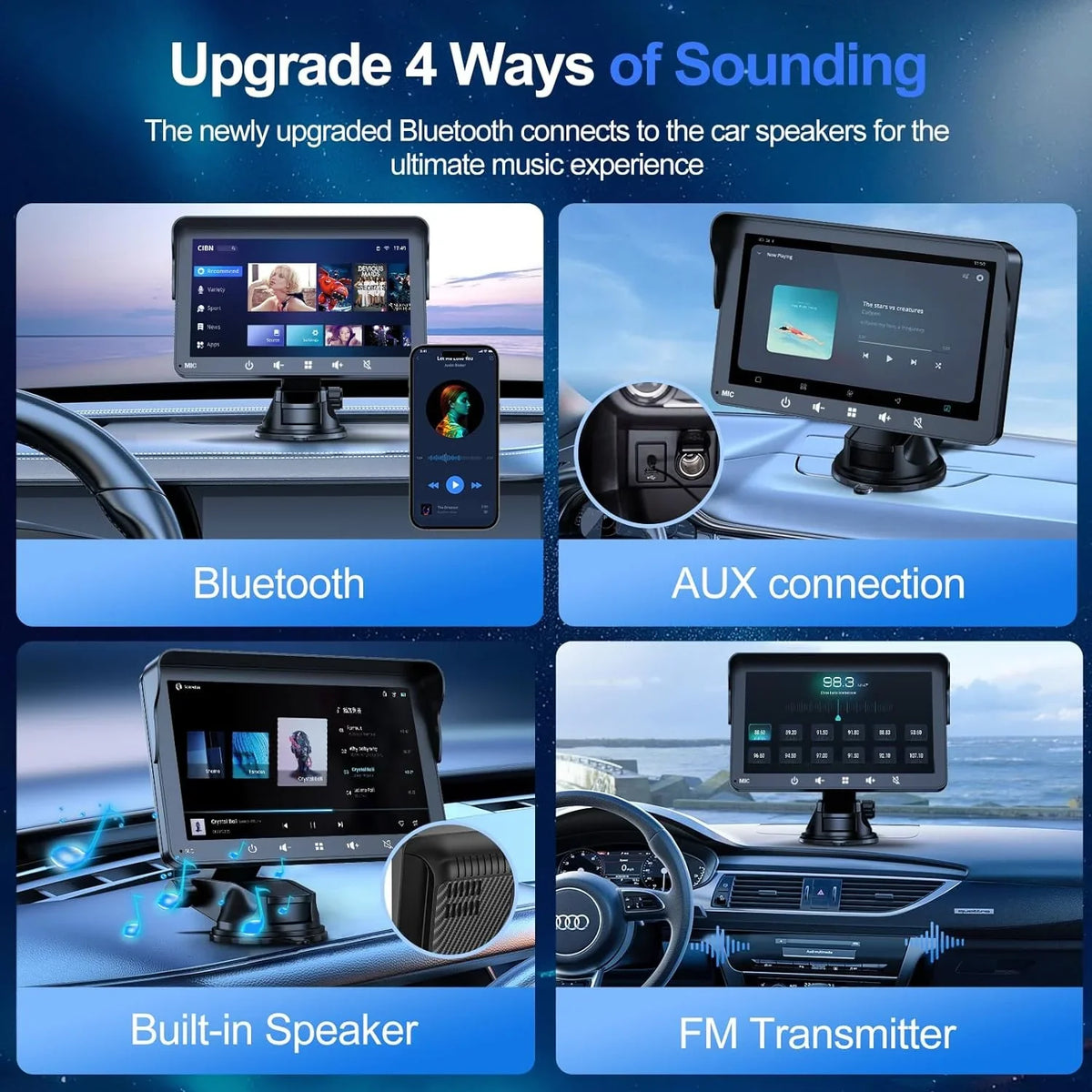 with Android Car Apple Camera, 7" with HD Mirror with Wireless Touch Carplay Din Player, Screen Backup Bluetooth, Portable Audio Stereo Double IPS & Car Link/AUX/FM Stereo, Auto Multimedia
