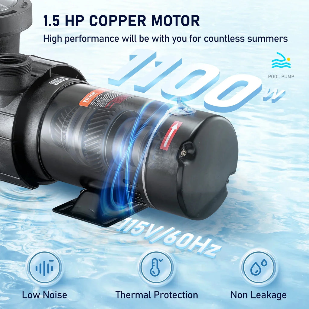 Strainer Pool Ground of Pool 1100W Pump, Flow, Happybuy w/ Basket, for Pumps Single 5280GPH Swimming Speed Above 115V, Max. ETL Certification 1.5HP