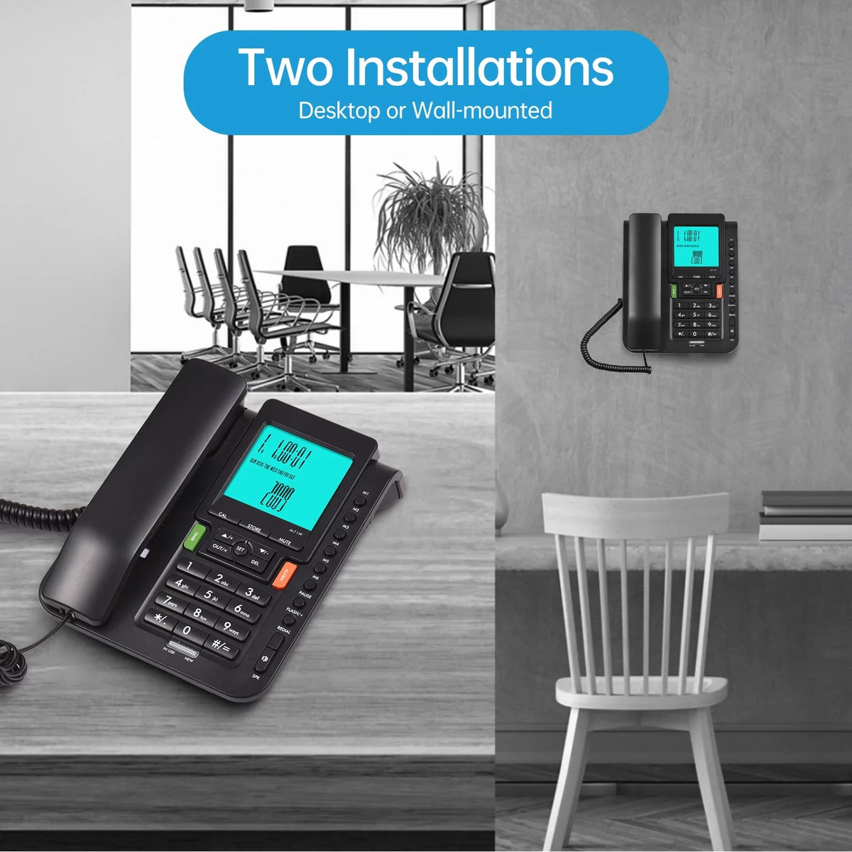 Dial Hands Black Hotel Redial, with Landline Bisofice Business Phone for and Free, Speed