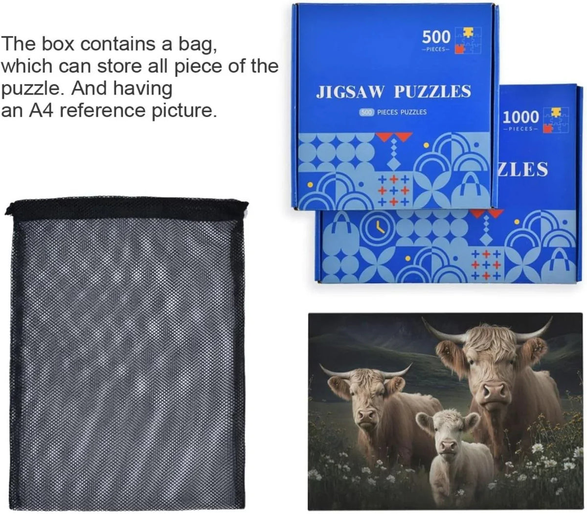 Wood Paper Highland Brain PCS with Adults, Friends Material Game Cows Jigsaw 500 for Bag, Challenging Gift for Puzzle, Kids Exercise Fun Family Puzzle Parents Composite Zigsaw Storage