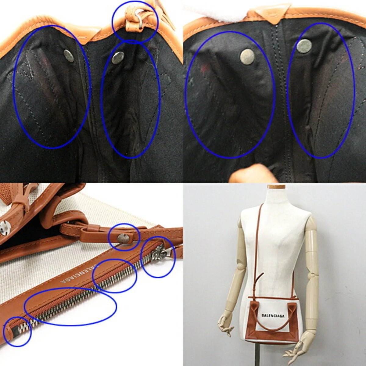 (Good) Calfskin Beige XS Light A Balenciaga Navy Pre-Owned 2way Brown NAVY Cabas Bag Tote Cotton 390346 Canvas &