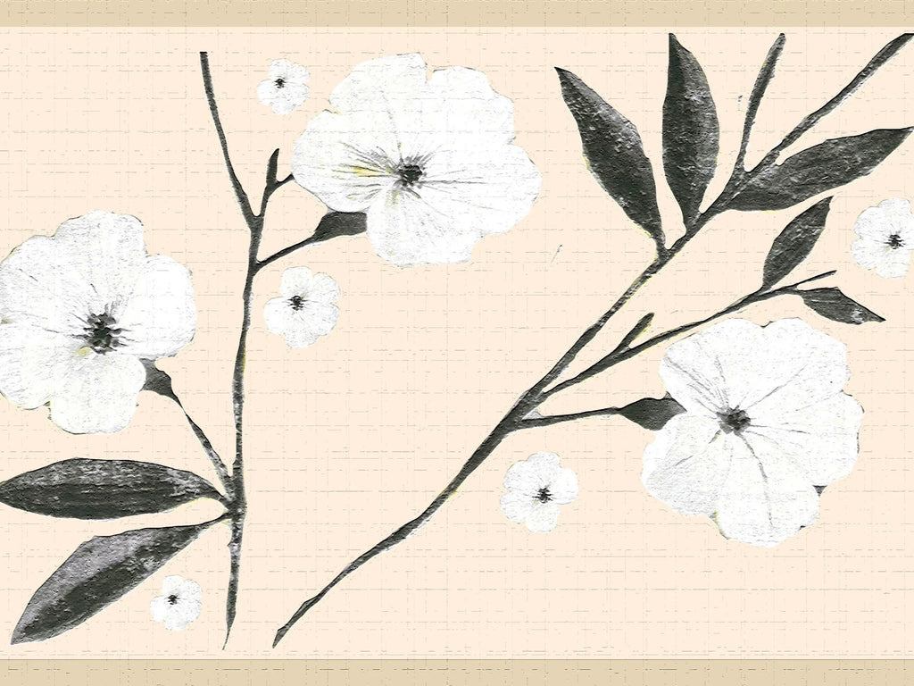 Flowers and 15 Adhesive Deco's Wall - Dundee Border Peel and Stick Self x Wallpaper in, White ft 7 Floral Border Leaves Retro Design, Cream