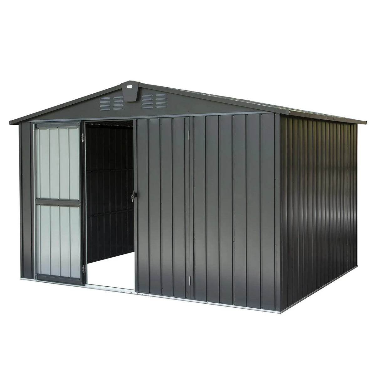 Shed Cabinet Trash with Galvanized Can, Storage Shed 10'x Bike, Patio, Storage Backyard,  Lawn, Black Garden Capri for Lockable Tools, for 8', Steel Outdoor Door Outdoor