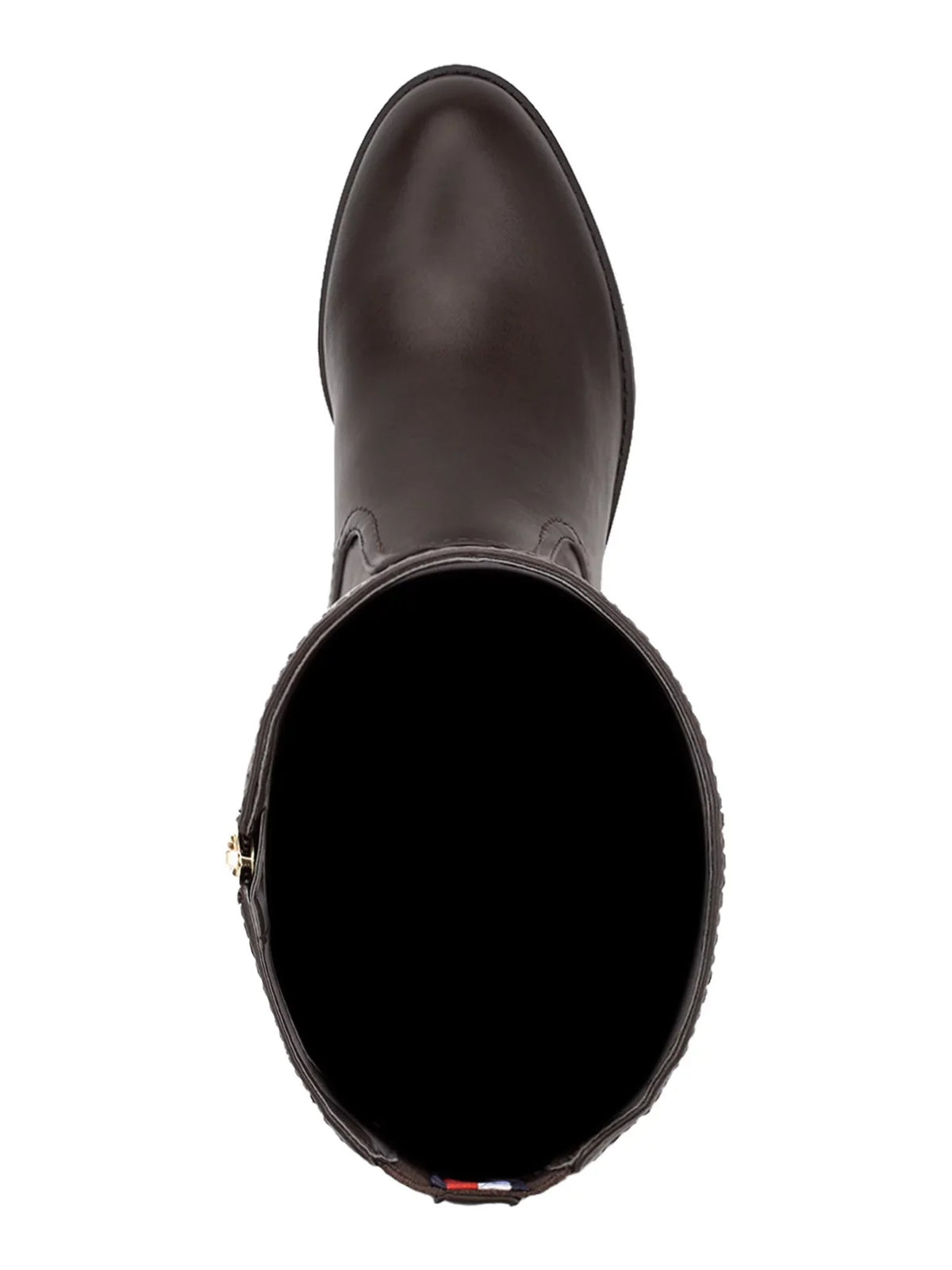 Boot Panel Riding Zip-Up Padded  HILFIGER Deelia Toe Round Brown TOMMY 7.5 Block Logo M Gore Heel