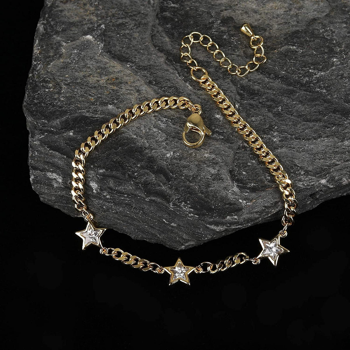 Trendy Star Link Bracelet Gold Cubic Curb Giorgio Plated Bergamo Cuban, Zirconia