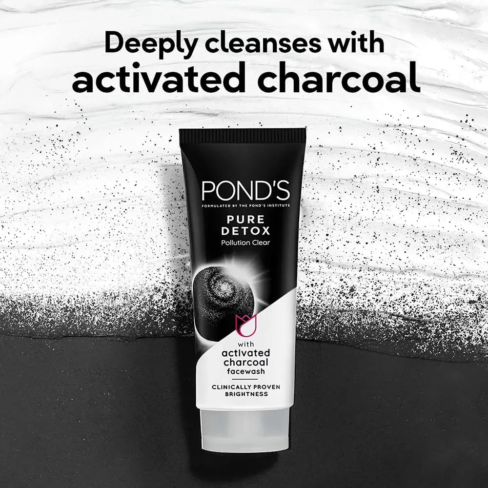 Fresh, Daily Cleans Oily Skin 100 - Glowing Brightening POND'S Activated Pure g, With Skin for Deep & Charcoal Detox Exfoliating Wash Cleanser, Face