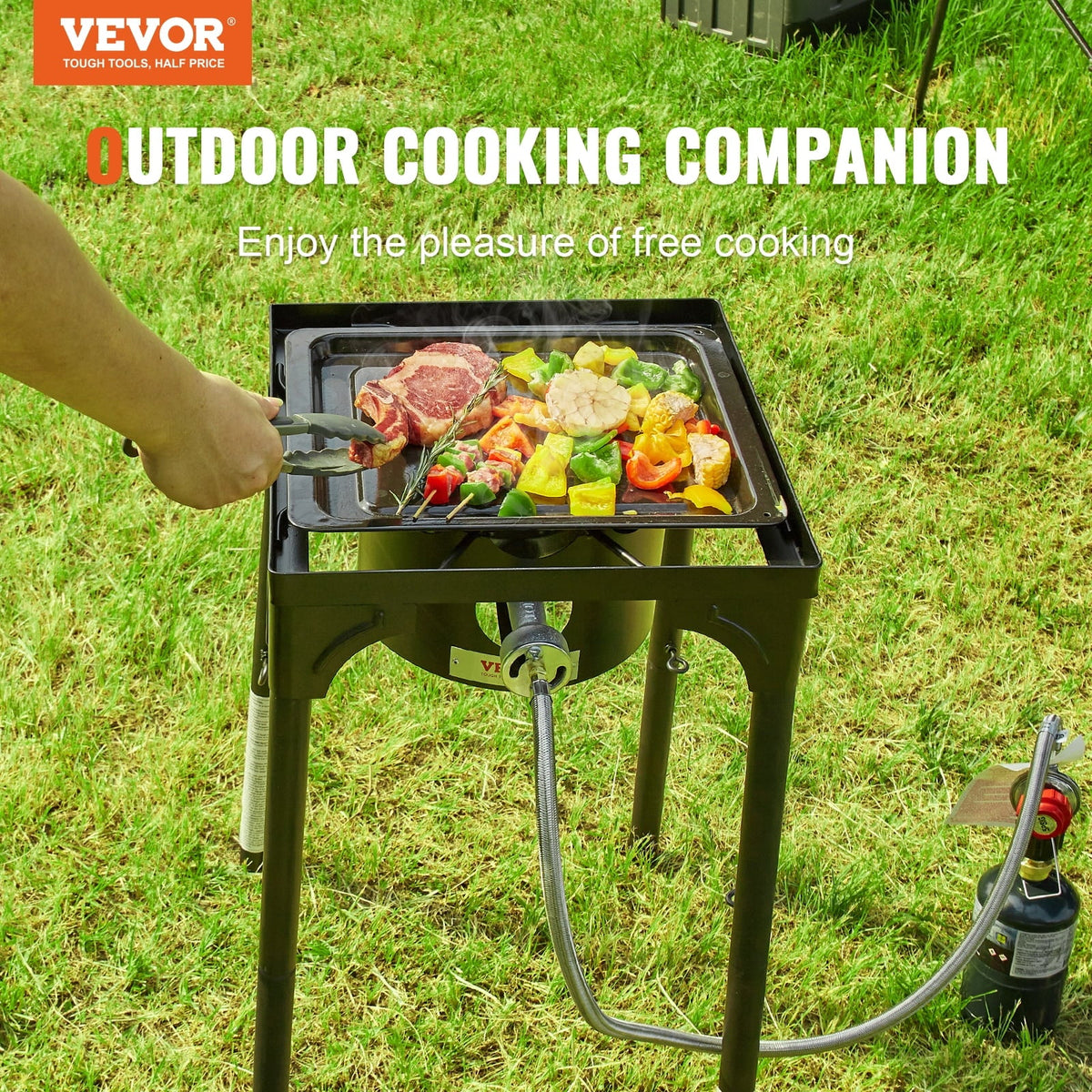 Stand Cooking SKYSHALO BBQ Stove Heavy Gas Camping w/Detachable Outdoor Propane Stove & Cooker Legs Single 30000BTU Burner Duty Gas Regulator, Adjustable PSI Cooker Portable Burners