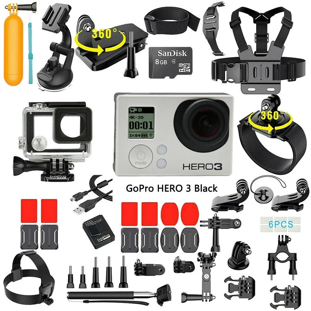 Restored Camera Sport Edition 35-In-1 GoPro Black Kit Action Camcorder Action HERO3 Accessory (Refurbished) With Wi-Fi Camera