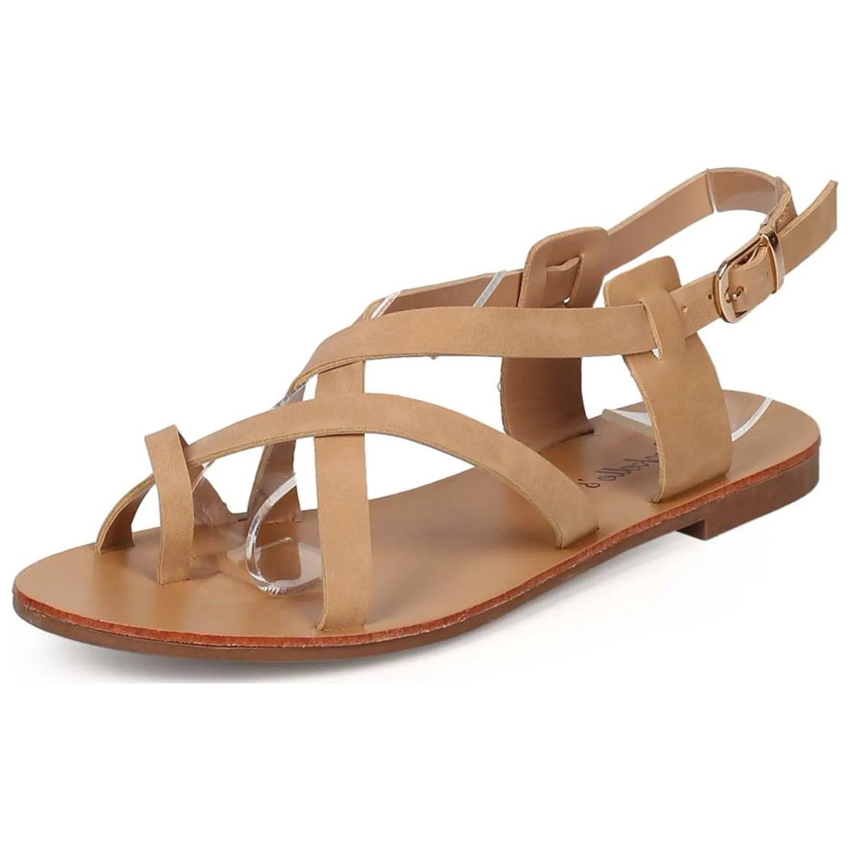 5.5) Cross Natural Sandals Ring Slingback Criss Toe (Natural, Breckelles Leatherette Kiera-04