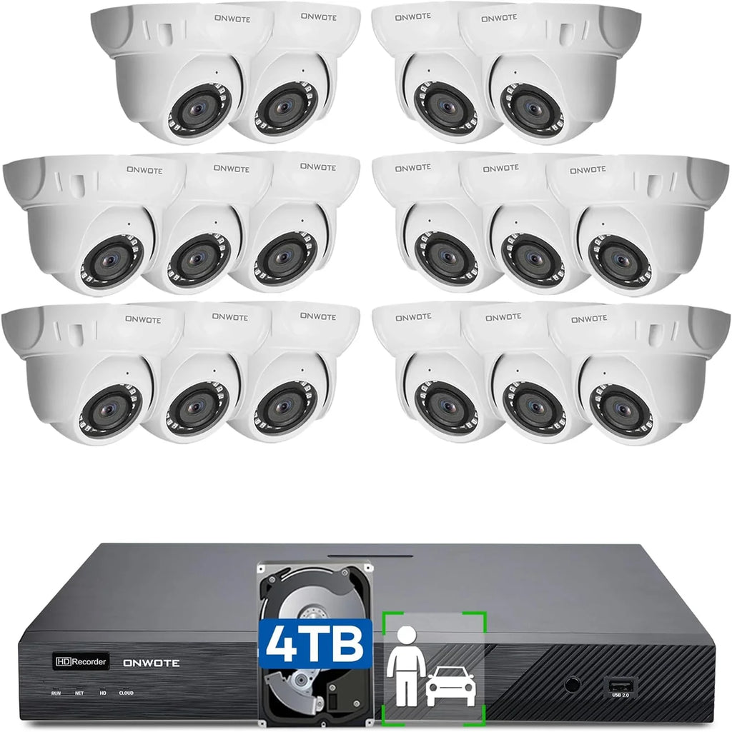 ONWOTE PoE Business 4K NVR Vehicle 16pcs 6MP 16 System, Cameras, 4TB PoE 8MP Security for 16CH pre-installed with Detection, 4K Recording, Camera IP & Outdoor Channel Surveillance Human 24-7 HDD AI