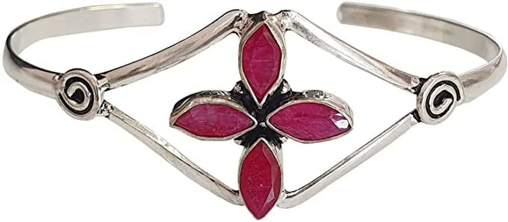 Bracelet, Bohemian Modern Boho Tribal Designer Party Fashion Design Natural Women, Gemstone Cuff Red Jewelry for Silver Ruby Bracelet Plated Handmade