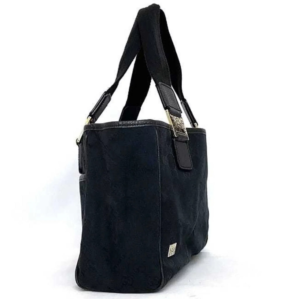145810 Tote Horsebit Silver Black GUCCI Canvas Leather (Good)  Bag Pre-Owned Handbag Gucci
