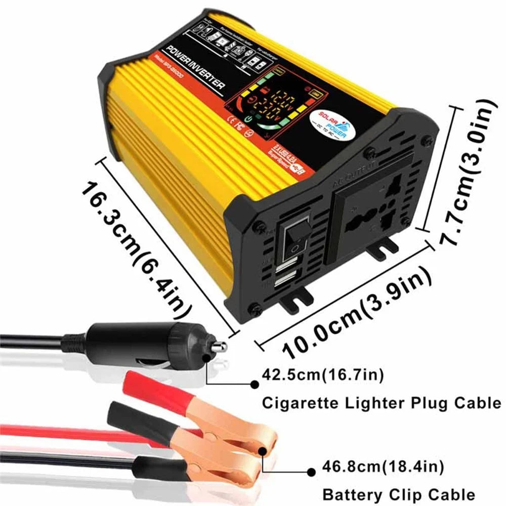 Inverter Charging 500W Ports Auto Fast USB 6000W Display Charger Modified Intelligent 2 Sine Adapter Digital Converter ALLTIMES Car Power DC12V-AC220V Reted Wave
