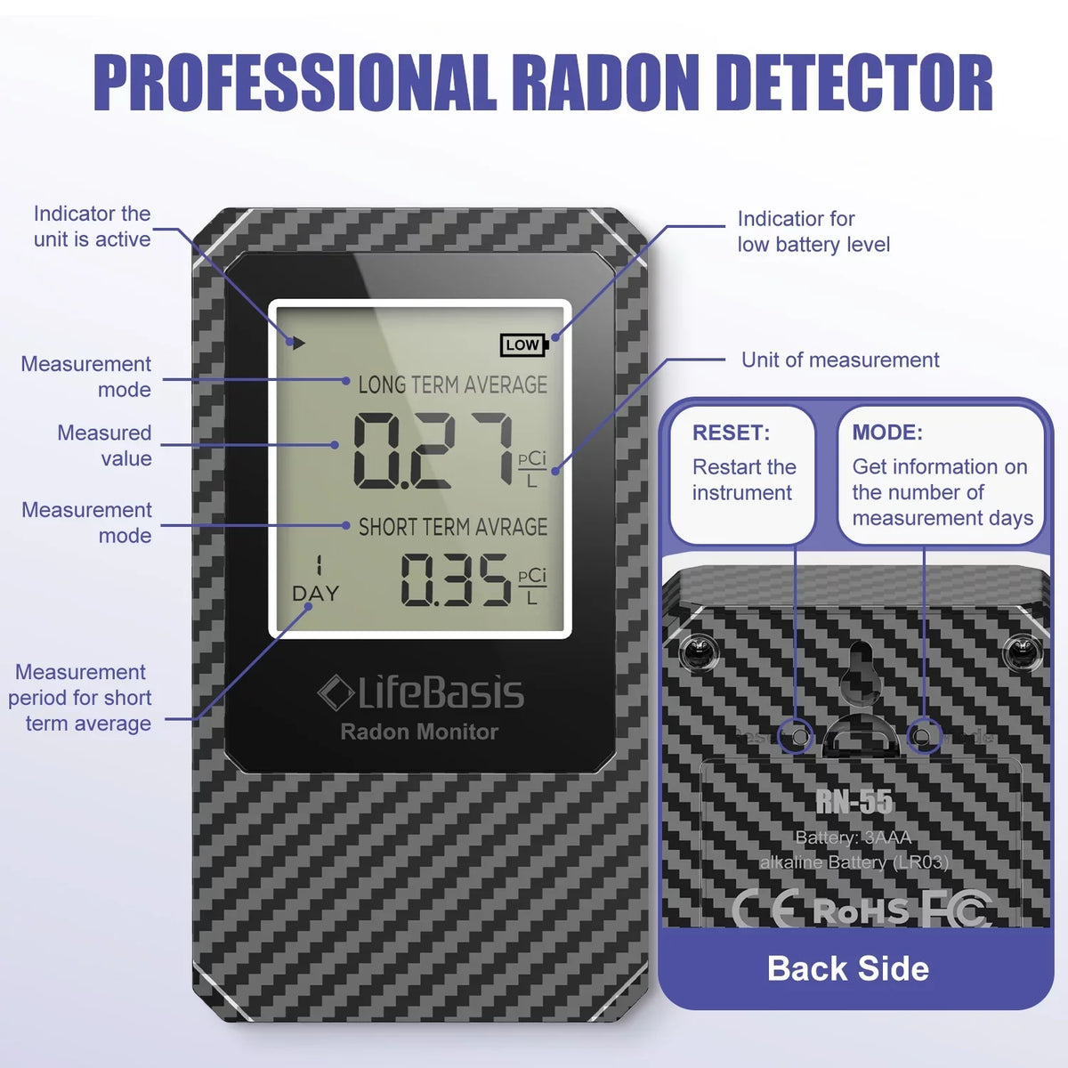 Life Portable Battery Basis Radon Digital Home Detector Radon Operated Detector