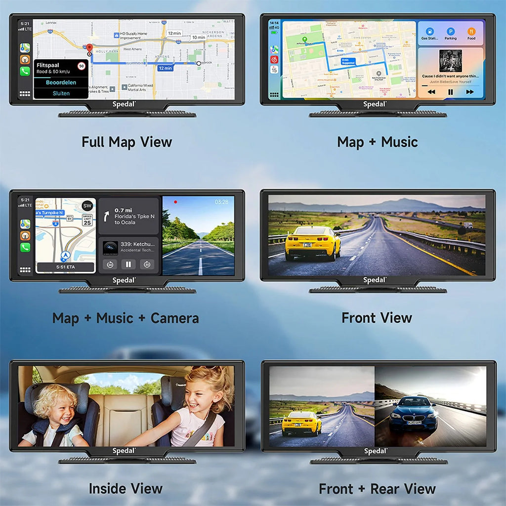 CarPlay Rear- Bluetooth GPS CarPlay Apple Stereo Rear Spedal ＆Android Car and Wireless with Navigation Car Unit 1080p 9.3" Front Auto Dash Screen Cam Receivers Camera Stereo Head 4K Portable CL860