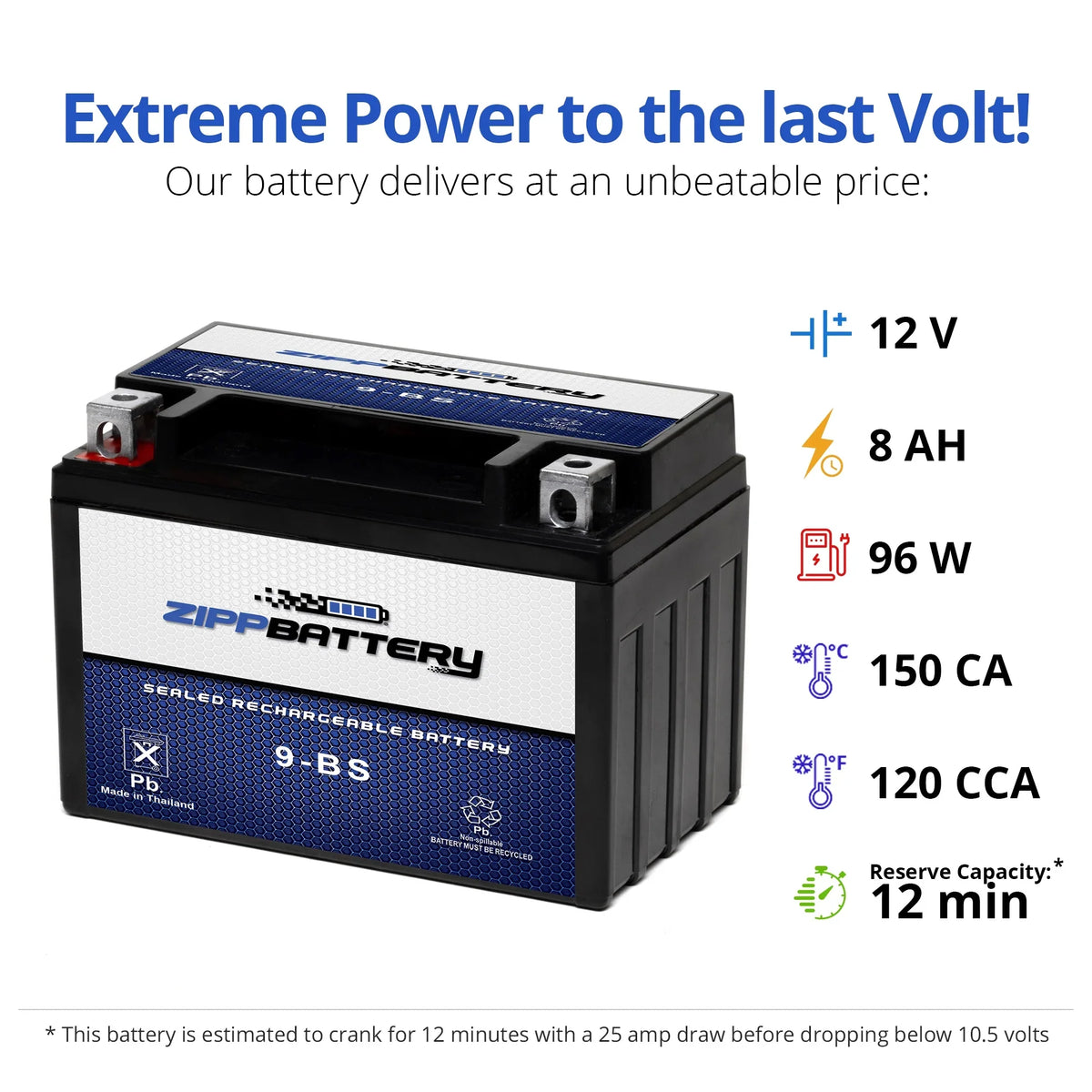 Honda 85'-86' (9-BS 150cc for Zipp CCA) 12 YTX9-BS Battery Elite 120 Volt,8 Ch150 Scooter Ah, Battery