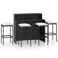 Outdoor Anself Piece Rattan Dining and Shelf Terrace, Cushioned Garden 4 Stool Poly Black Bistro, Set for Patio 5 Chairs Storage Pub, Table Bar Backyard, Set with
