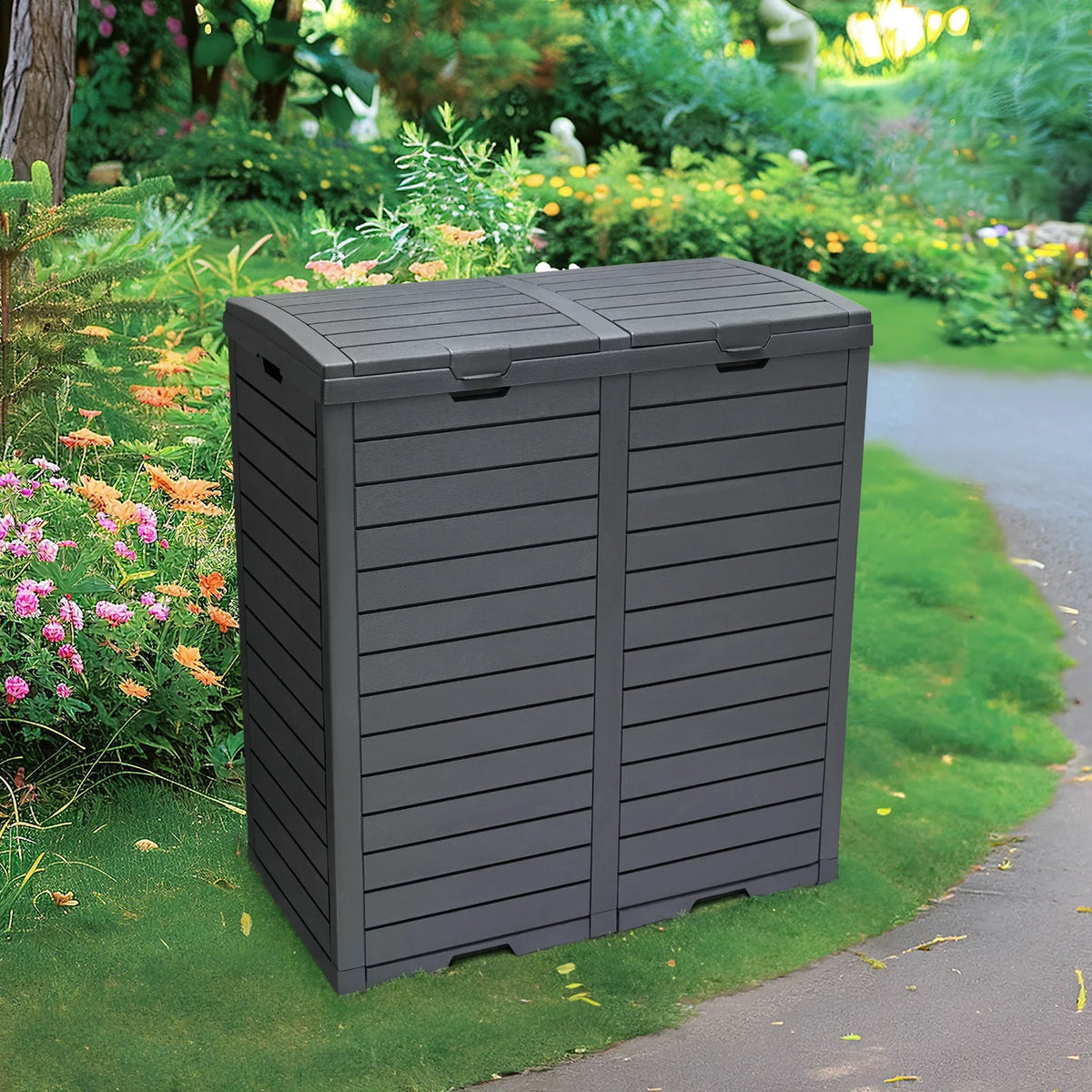 Tray,Resin Gallon Drip Outside Trash Outdoor 62 Kitchen Lid Trash Patio,Backyard,Deck Large with Can for and Bin Tiered