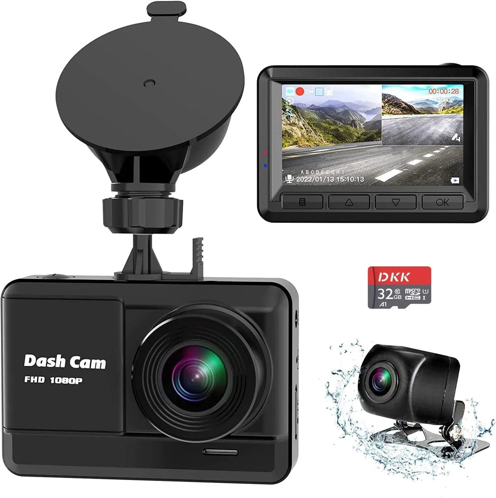 Recording, Screen, Loop Lock, Rear, 2 Dash Dash Mounting Cam Ways, Car,Motorcyle,Balls 32GB with 2.45 Full Monitor 1080P Night IPS WDR, HD Vision, Parking inch and Front Mini Accident SD Cam Card,