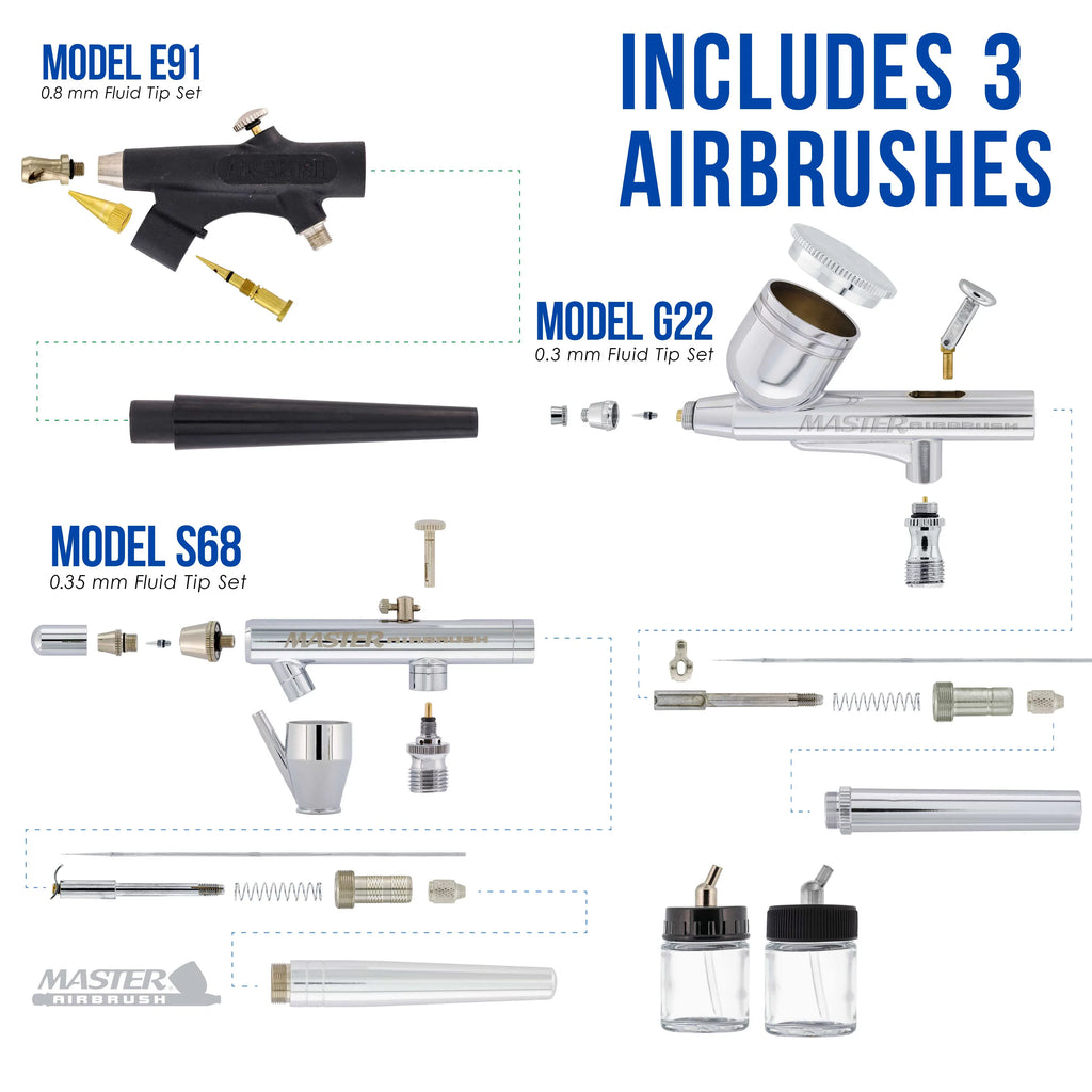 Kit Tattoo Spray Air & Set Nail 3 Brush Dual-Action New Art Compressor Airbrush