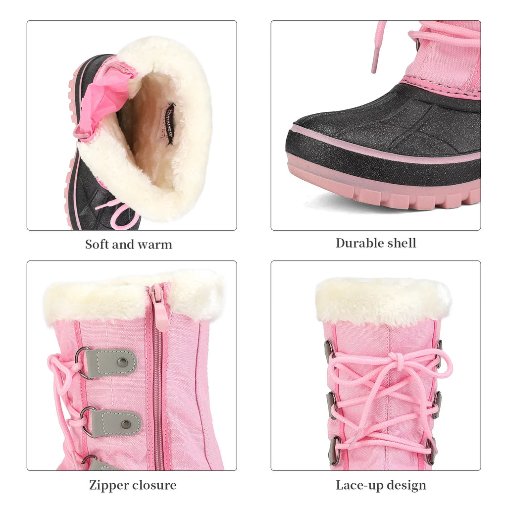 Snow Ankle Faux Warm Toddler 12 Dream Size Kids Fur-d Boots Winter kid GREY/PINK Shoes Pairs FORESTER Girls little Boots Boys Soft