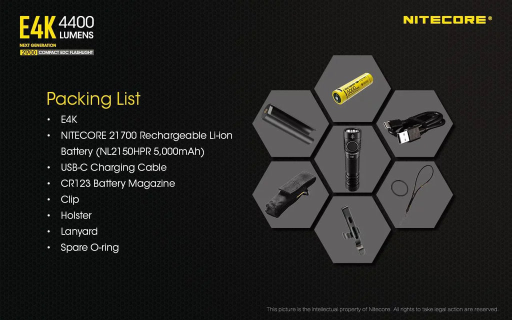 Li-ion generation V6 Battery FREE - Battery 21700 Rechargeable Next 4x Eco-Sensa Lumens 4400 CREE 1x Compact EDC Flashlight and XP-L2 w/ - NITECORE NITECORE Case E4K 21700