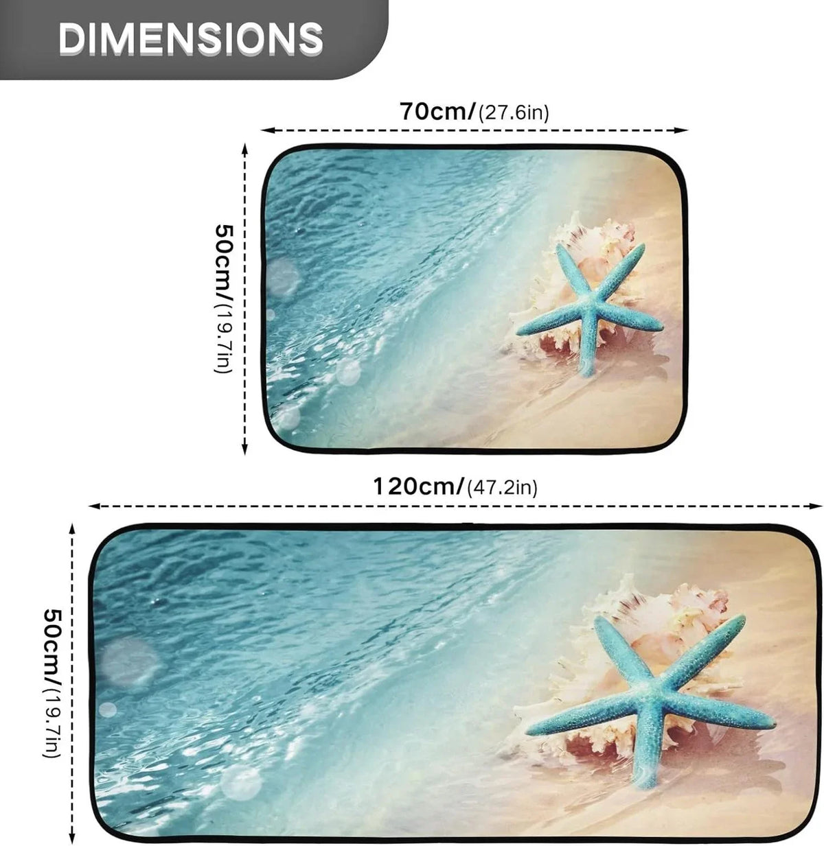 19.7"x27.6" Living Beach Wave Summer Starfish Bestwell Mats Sea Floor and Rug + Runner Entryway, Perfect Conch Rugs, 19.7"x47.2" Room Area Kitchen for Washable Carpet Bedroom
