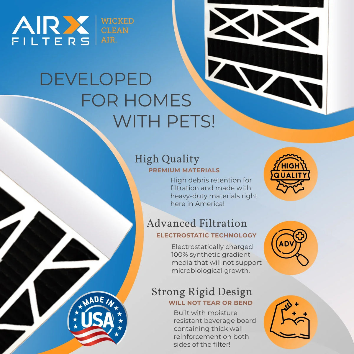2 5 Odor MPR Filter & FPR Air FILTERS CLEAN Filter Eliminator Compatible with Bear Carbon MERV WICKED 700 Air 16x25x5 AIRX Comparable Pack by 8 AIR. 255649-105 to