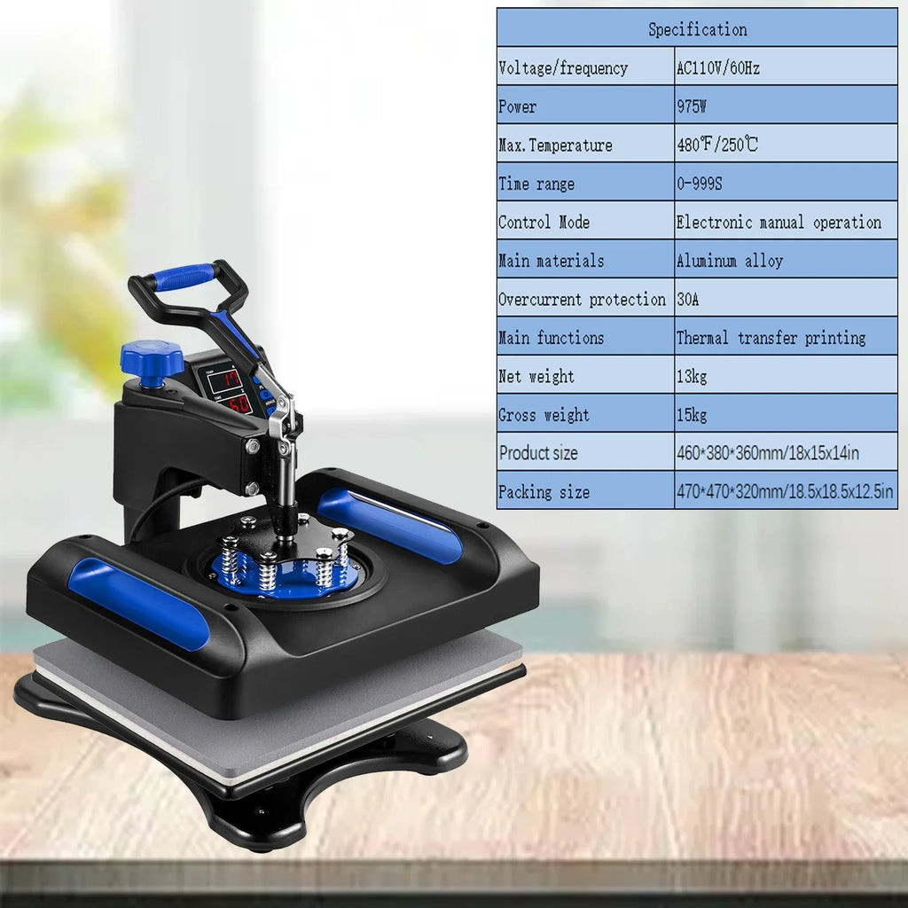 Blue T-Shirts, Inches for Digital Printing, Vinyl Swing Bag, Heat Control Transfer Printer 360 Sublimation Press Printer, x Away 975W, 15 Machine LCD Pillow, Transfer Banner Precise 15 Canvas