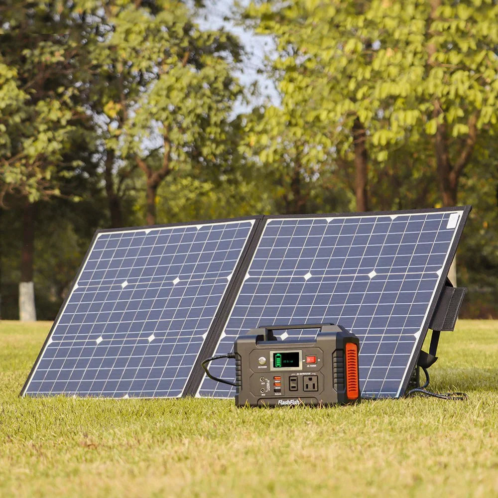Flashfish Portable Station, DC Charger Portable with Solar 5V Foldable Output Solar FlashFish Solar Panel, 18V with USB 40800mAh 18V 50W 200W Power Generator