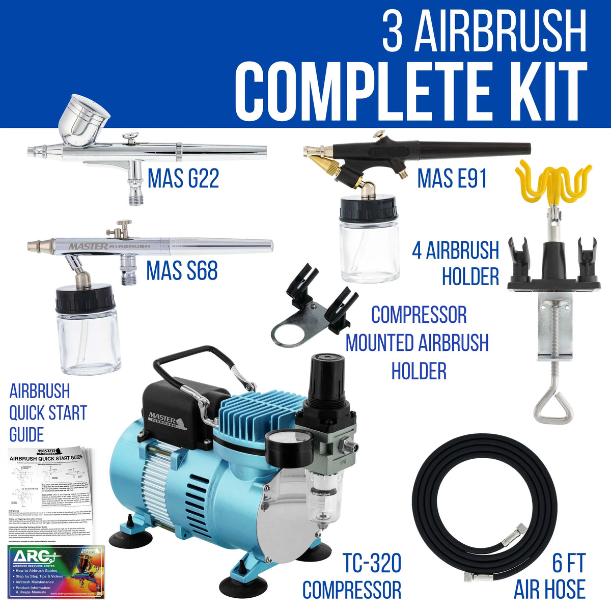 Kit Tattoo Spray Air & Set Nail 3 Brush Dual-Action New Art Compressor Airbrush