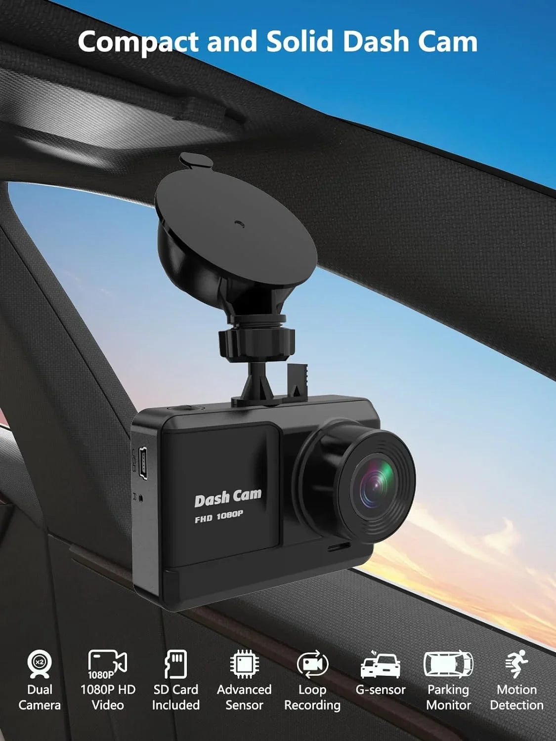 Recording, Screen, Loop Lock, Rear, 2 Dash Dash Mounting Cam Ways, Car,Motorcyle,Balls 32GB with 2.45 Full Monitor 1080P Night IPS WDR, HD Vision, Parking inch and Front Mini Accident SD Cam Card,
