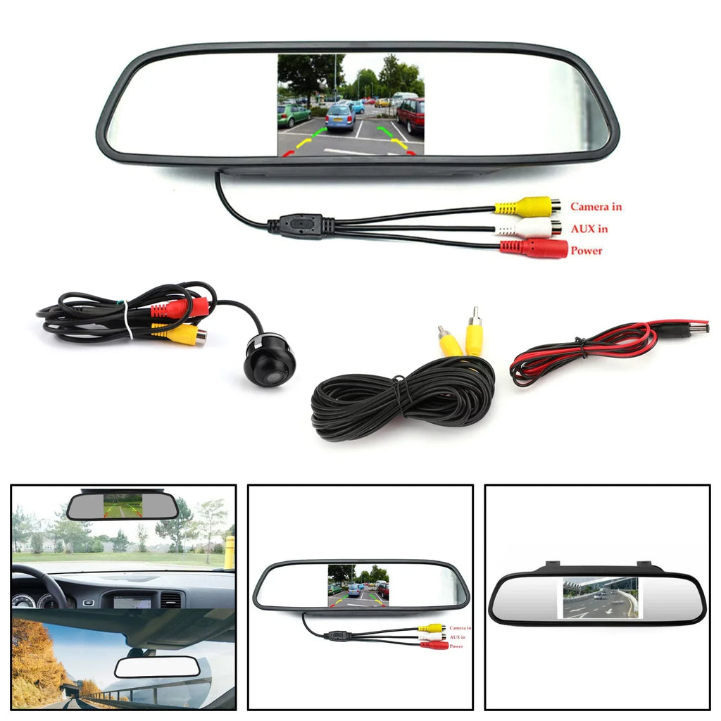 Reverse Car Camera System Security 4.3" Mirror Kit + Car Monitor Vehicle