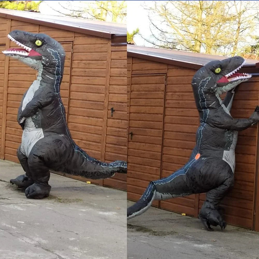 Inflatable Grey Raptor Halloween Costume Up Blow Velociraptor Adult Body Costume DomKom Dinosaur Women Costume Men Full T-rex