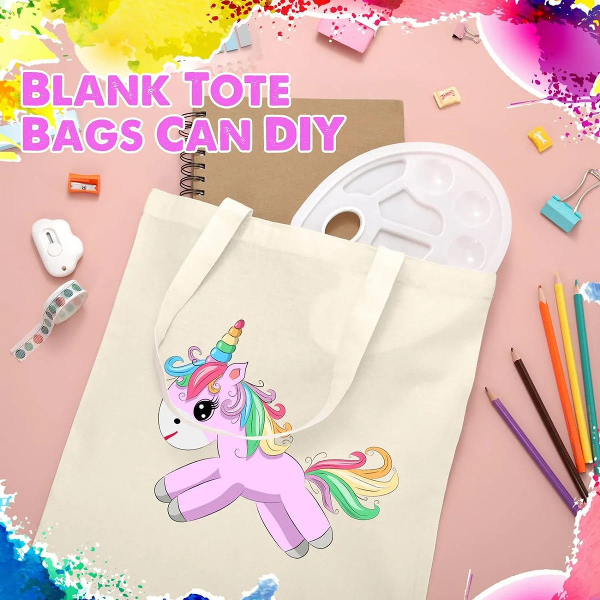 Shopping Reusable x Blank 13 Plain with Tote 24 Bags, Crafting and Handles H W 15 Canvas Pieces Grocery Cloth Inch DIY Bags Lightweight Decorating, for Canvas Bag Inch
