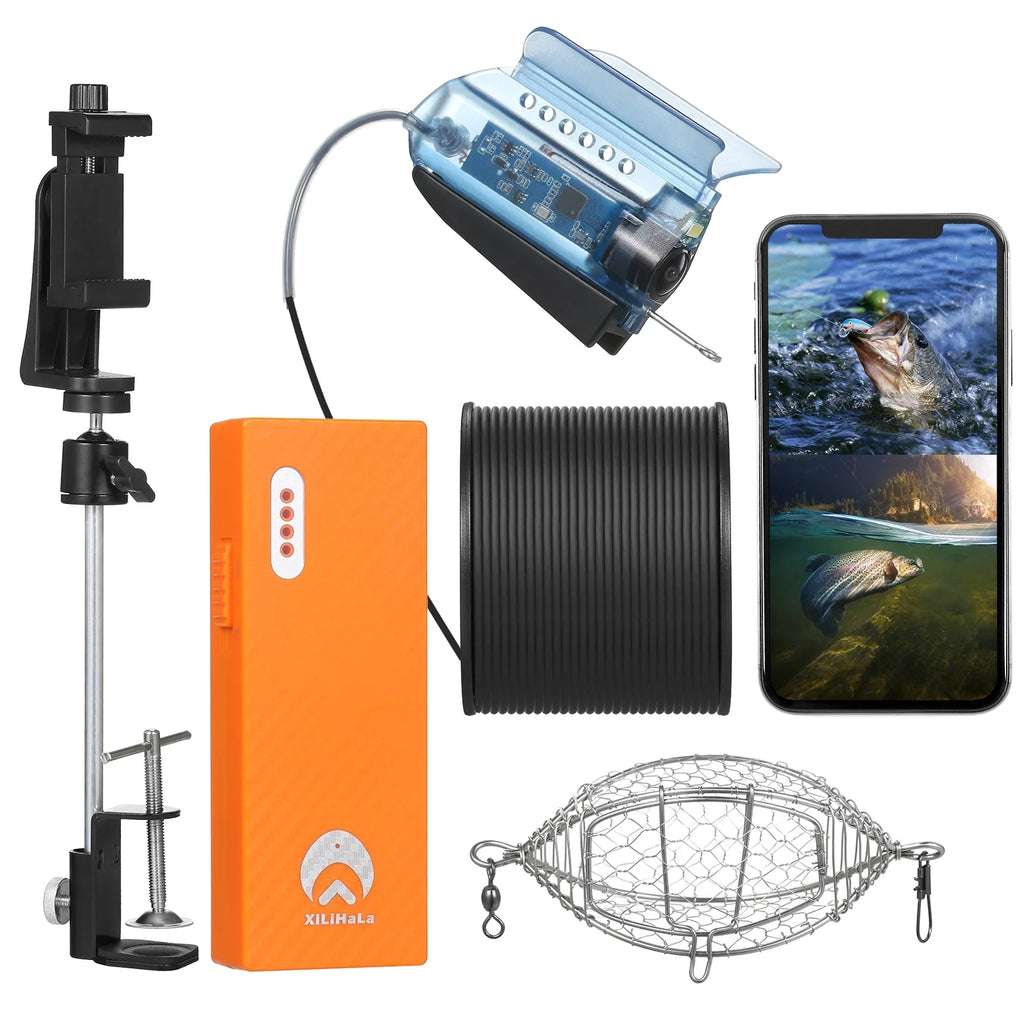 Finder Underwater Fishing Camera Cage Fishing for Fish Fishing with Case Ice with Cable Sea APP Camera 1080P Control Carry Kayak Video Holder Mobile Phone Lake Live Bait Dcenta 50M Boat
